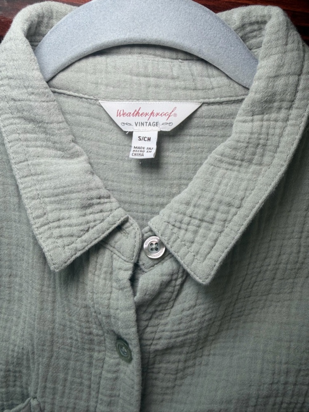 Size S 100% Cotton Olive Green Button-Front Gauzy Shirt Dress with Waist Tie - Picture 5 of 6